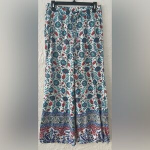 Tolani Collection Printed Palazzo Boho Pants with Drawstring Blue/White: size